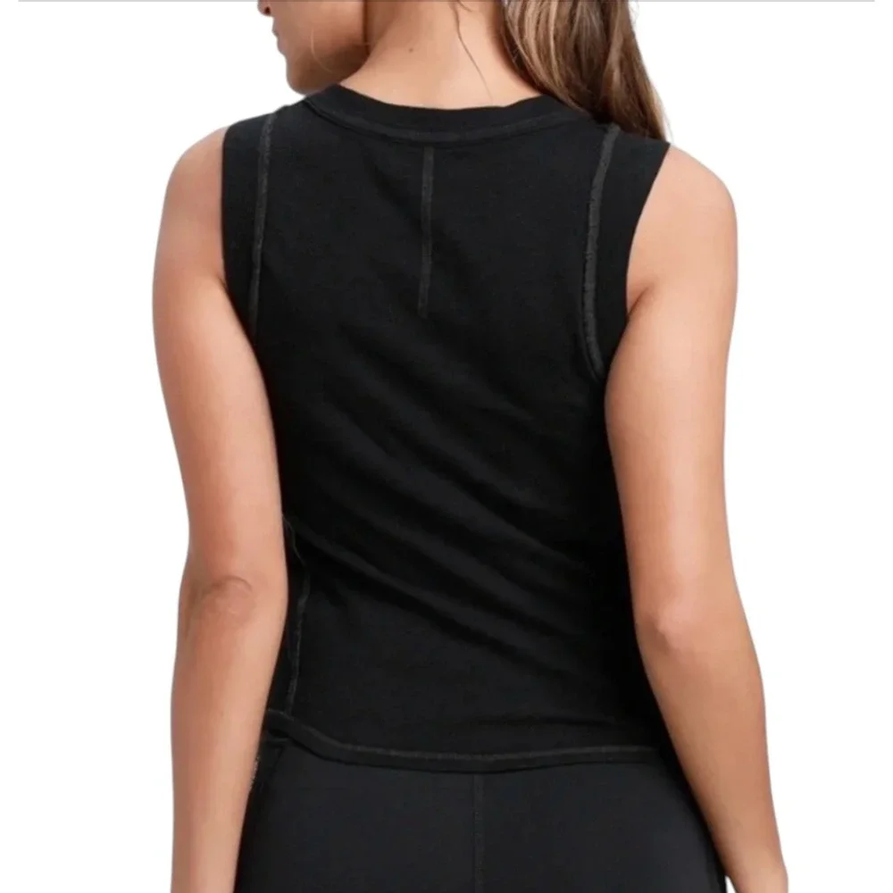 WE THE FREE PEOPLE Black Cotton Knit GO TO TANK TOP Contrast Stitching Slim M